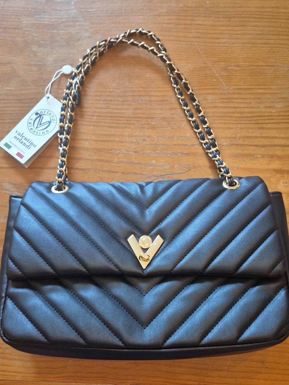Nwt Large Black Valentino Quilted Purse With Gold Logo and Logo Charms